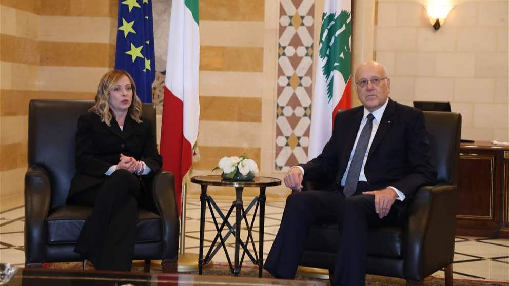 ميقاتي يلتقي رئيسة الوزراء الايطالية جورجيا ميلوني في السراي الحكومي